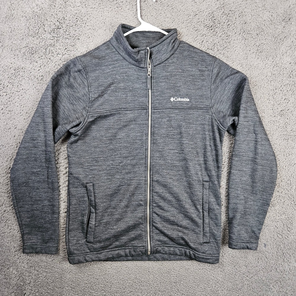 Columbia Mens Full Zip Fleece Jacket Charcoal Heather Gray Mock Neck Size M